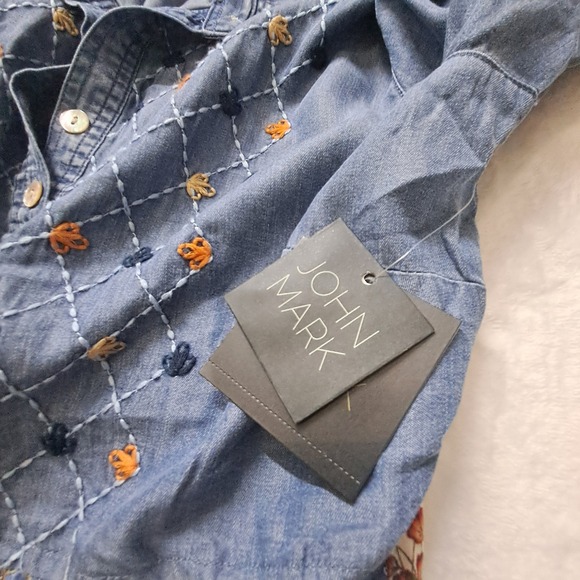 NWT John Mark Maxi Dress Women's Small Blue Patchwork Embroidered Boho Tiered - Picture 7 of 11